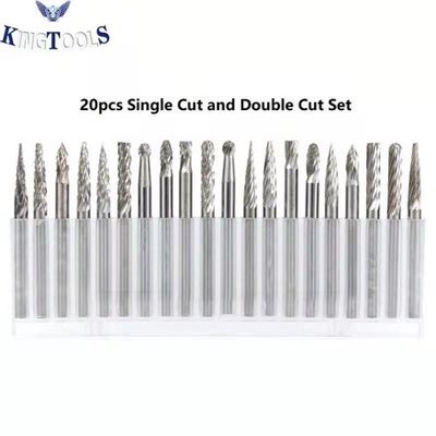 20PC Double Cut Carbide Burr Set 0.118&quot; (3mm) Shank, Rotary Tool Bits Cutting Burrs